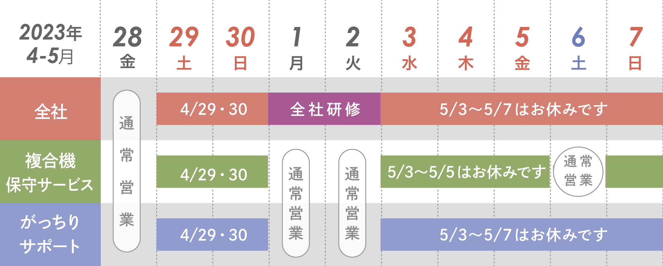 ゴールデンウィーク営業日のお知らせ